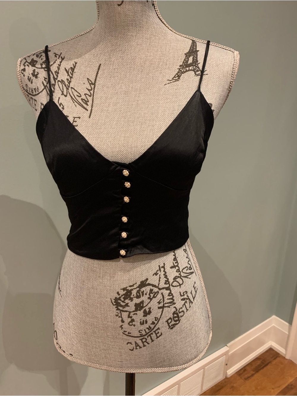 Zara Black Satin Button-Front Cami